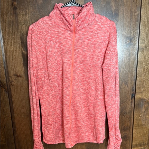 Pink Zippered Long Sleeve heathered pink Columbia Size XL ruched details - Picture 11 of 12